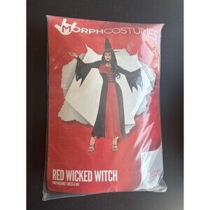 MorphCostumes Red Black Witch Women's Costume Dress with Hat Size L